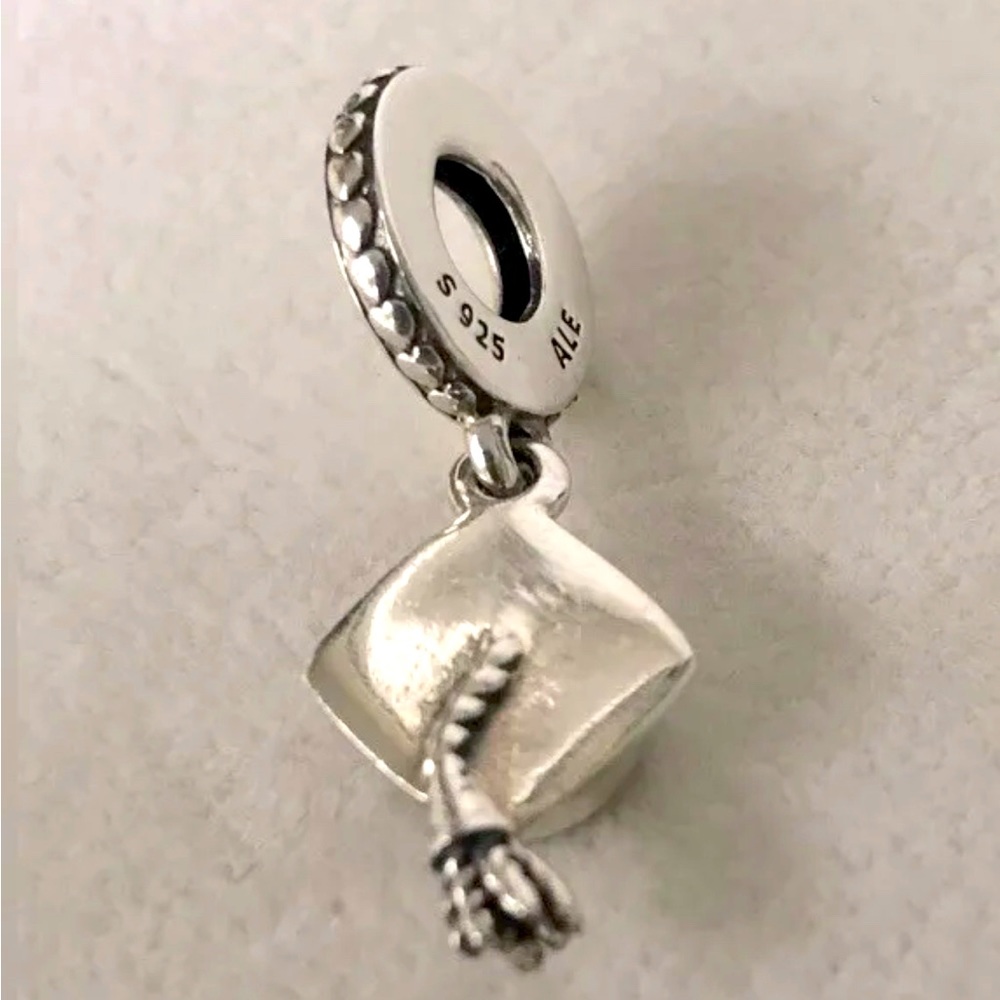GRADUATION HAT Authentic PANDORA Silver HARD WORK PAYS OFF Dangle Charm